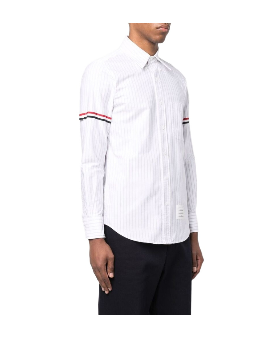 Thom Browne Grosgrain-band Striped Oxford Shirt In Gray