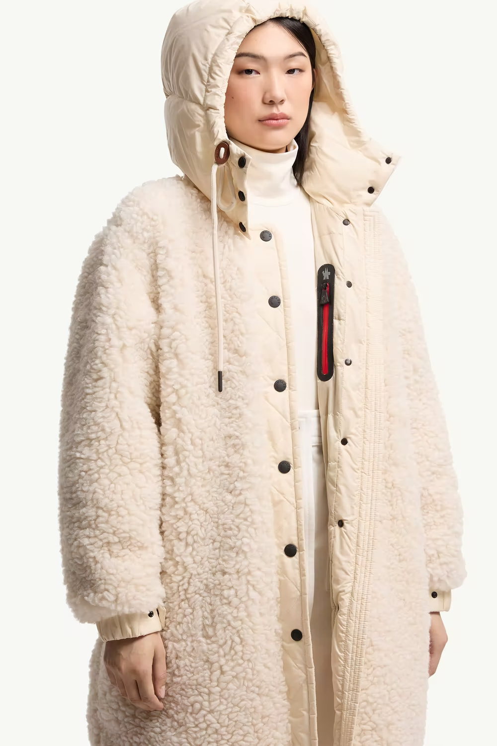 Moncler Grenoble Blavet Teddy Fleece Long Coat In Neutral