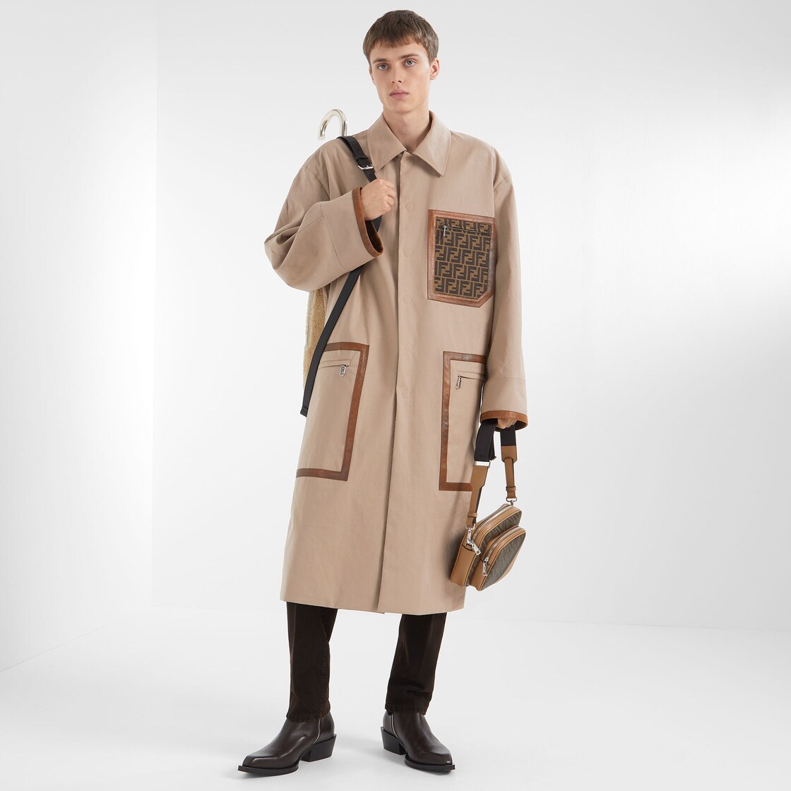 Fendi Logo Monogram Reversible Trench Coat In Nude