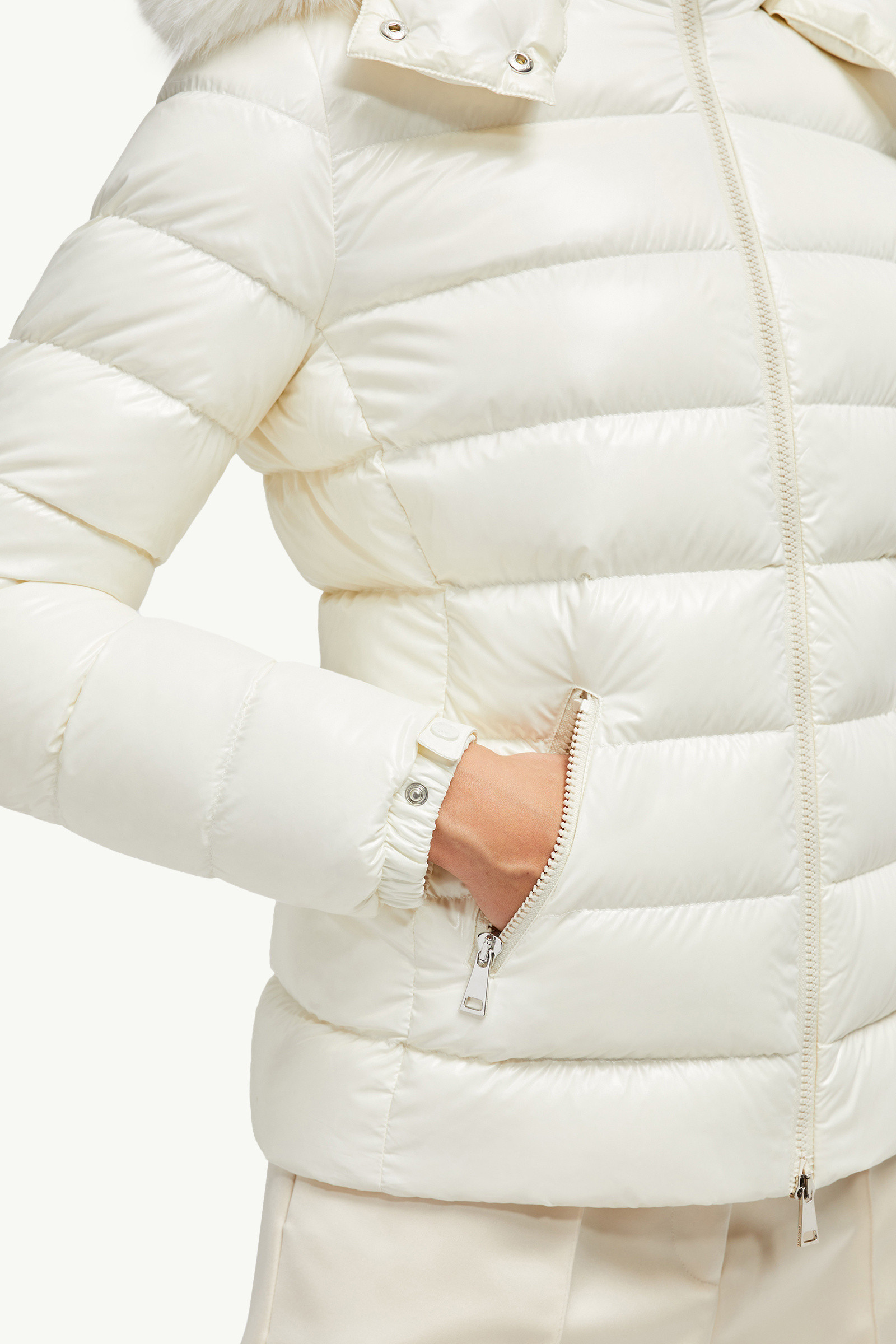 Moncler Badyf Faux Fur-trimmed Hooded Short Down Jacket In Gray