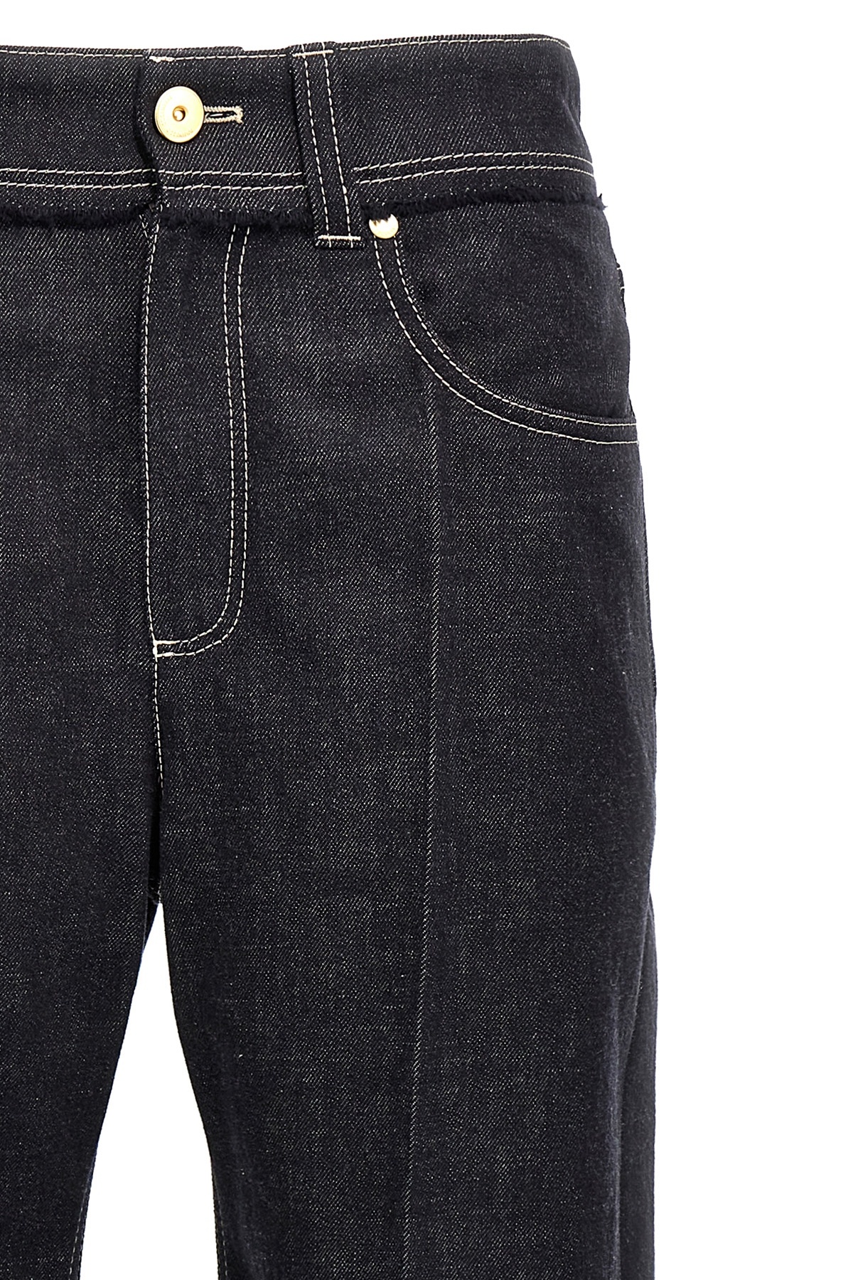 Brunello Cucinelli Women Crop Denim Trousers With Turn-ups In Black