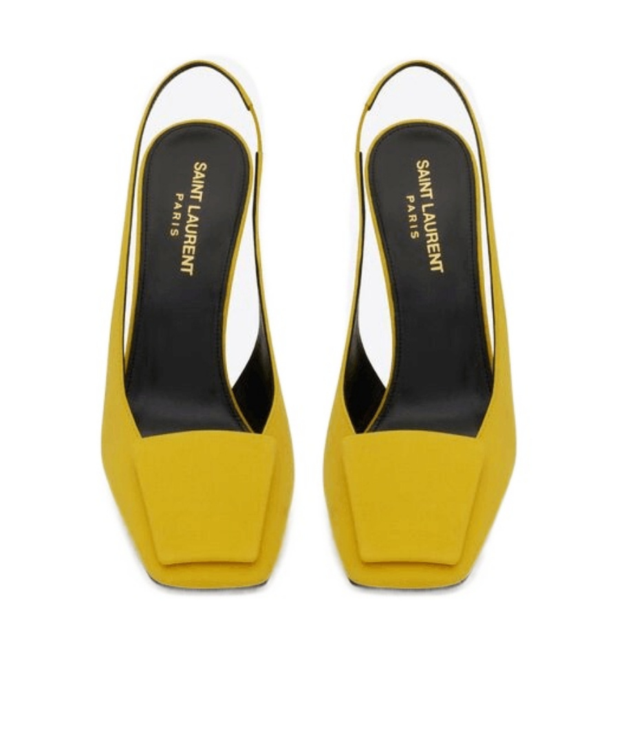 Saint Laurent Maxine Slingback Pumps In Crepe De Chine In Yellow