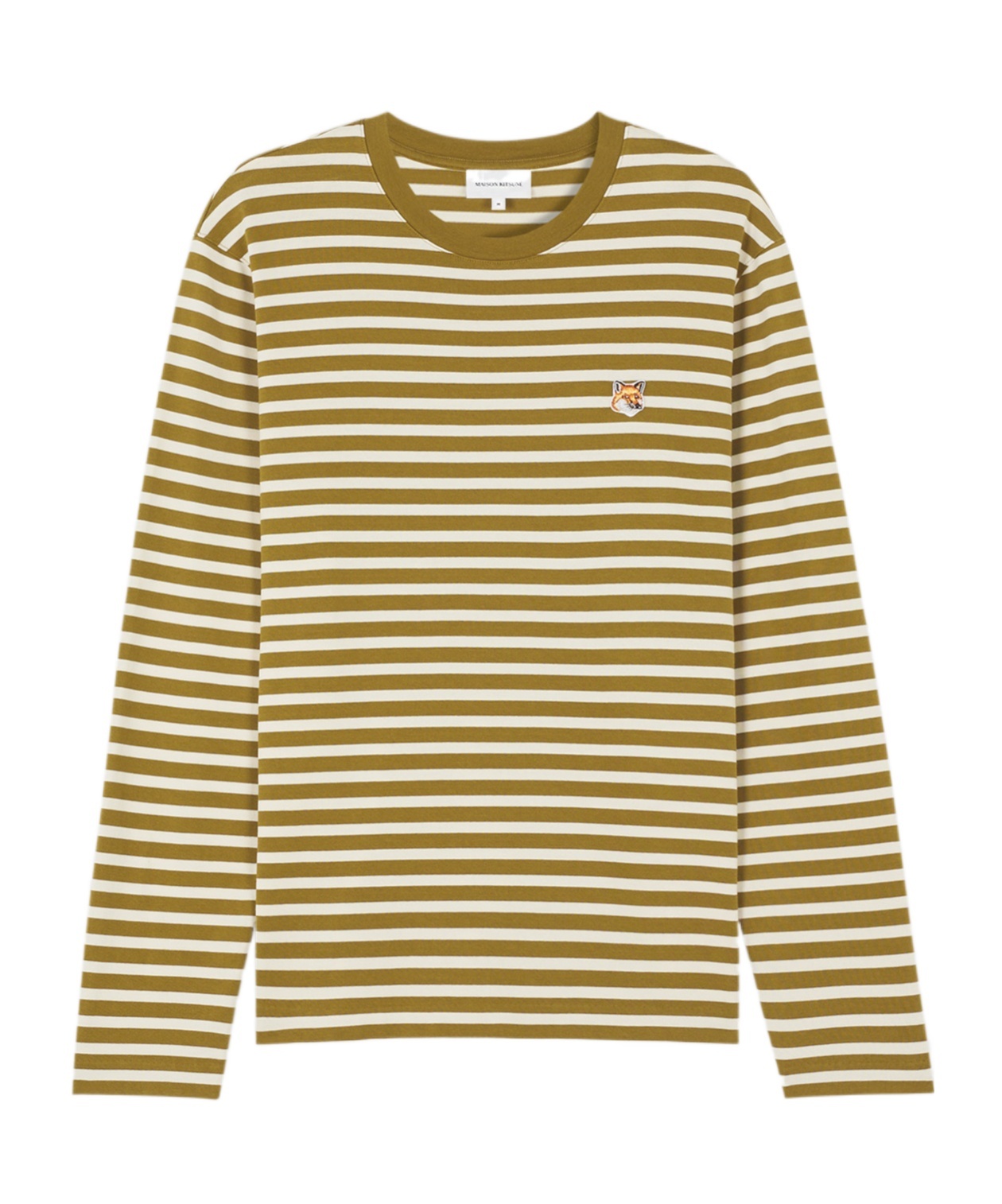 Maison Kitsuné Maison Kitsun� Fox Head Patch Striped T-shirt In Brown