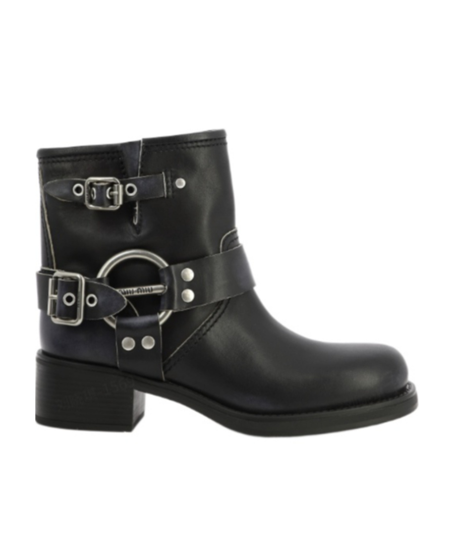 Miu Miu Leather Vintage-effect Ankle Boots 50 In Black
