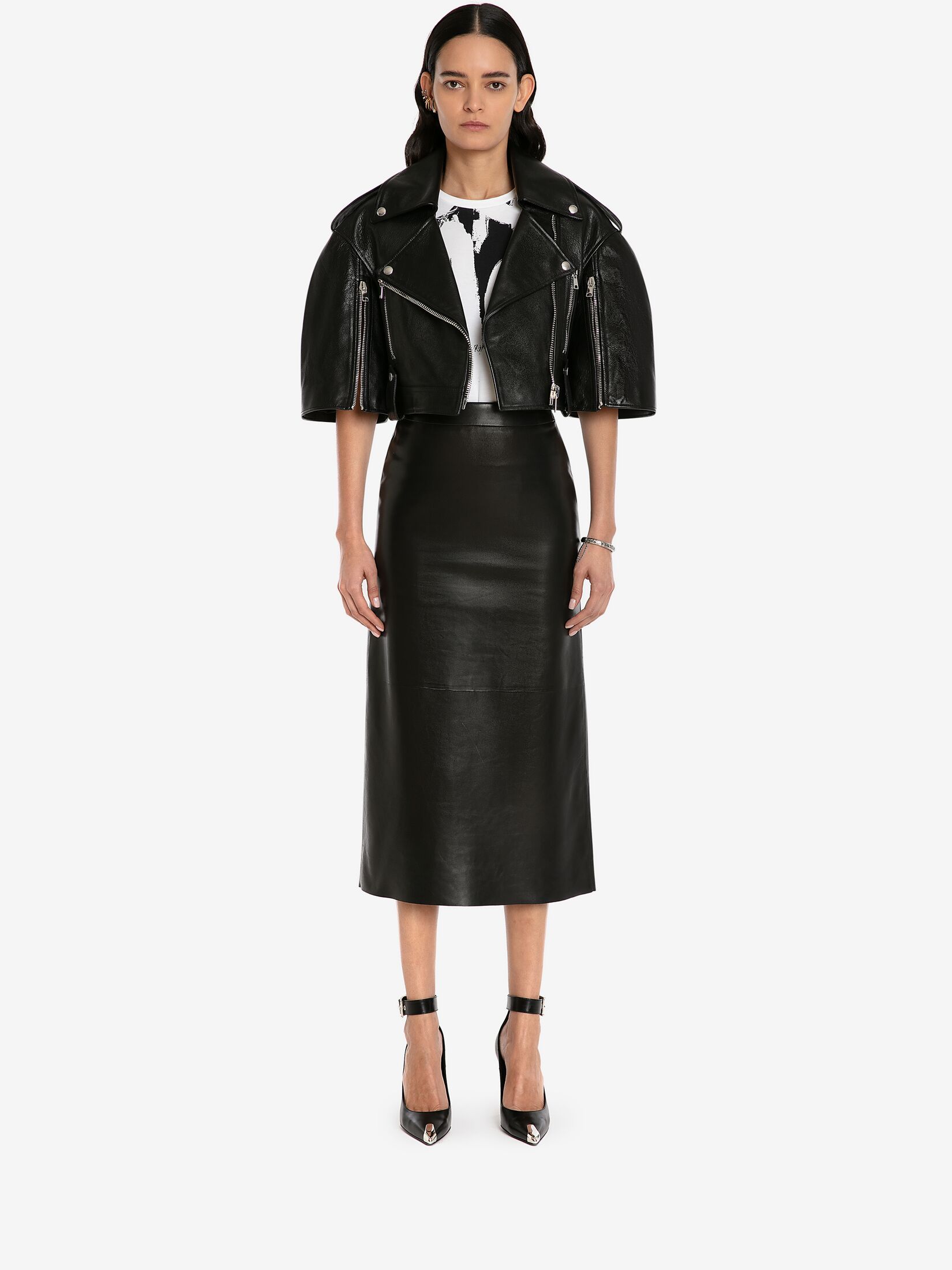Alexander Mcqueen A-line Leather Skirt In Black