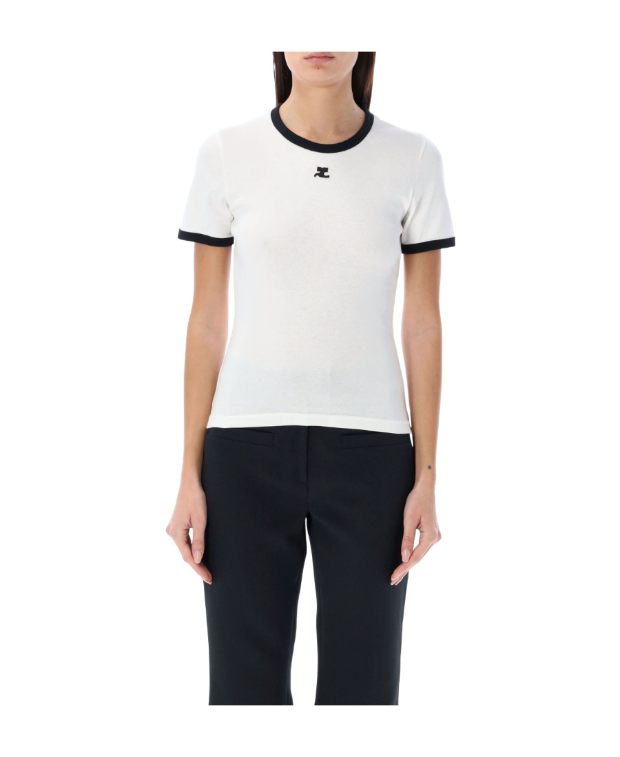Courrèges Short-sleeved T-shirt With Contrasting Trim In White