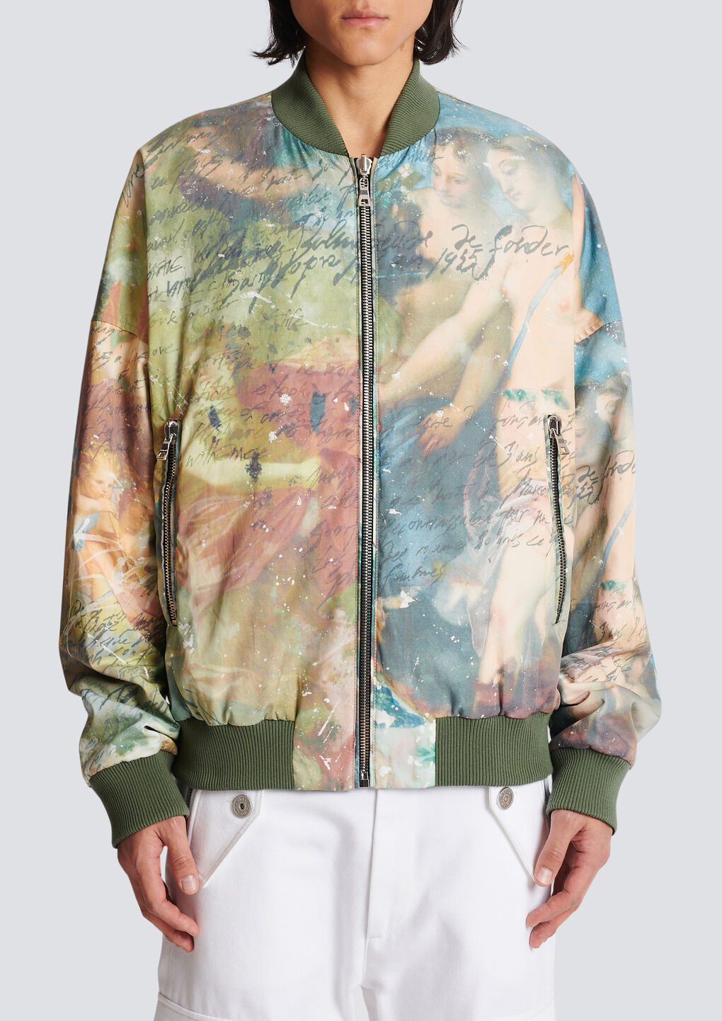 Balmain Men's Sky Print Reversible Bomber Jacket | Size 50 | Ah0tf355cd83 In Green