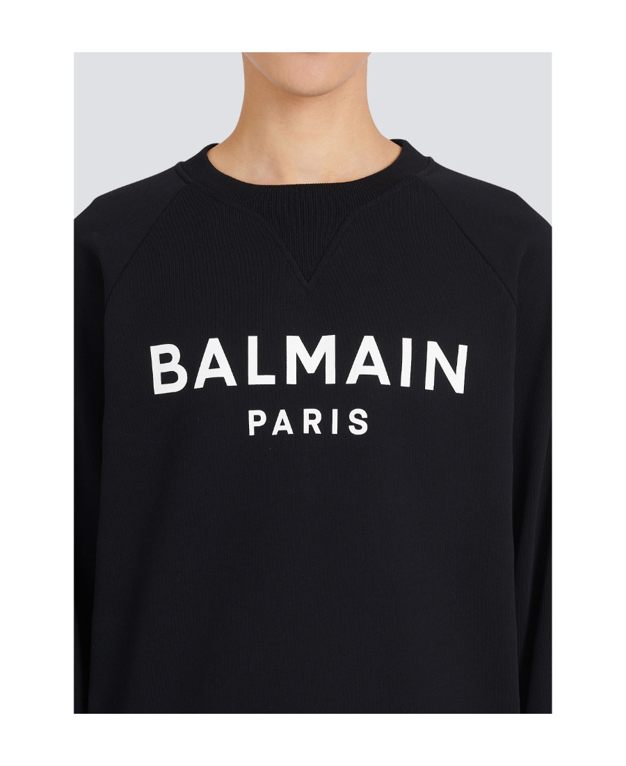 Balmain Logo Printed Cotton Sweatshirt In Black