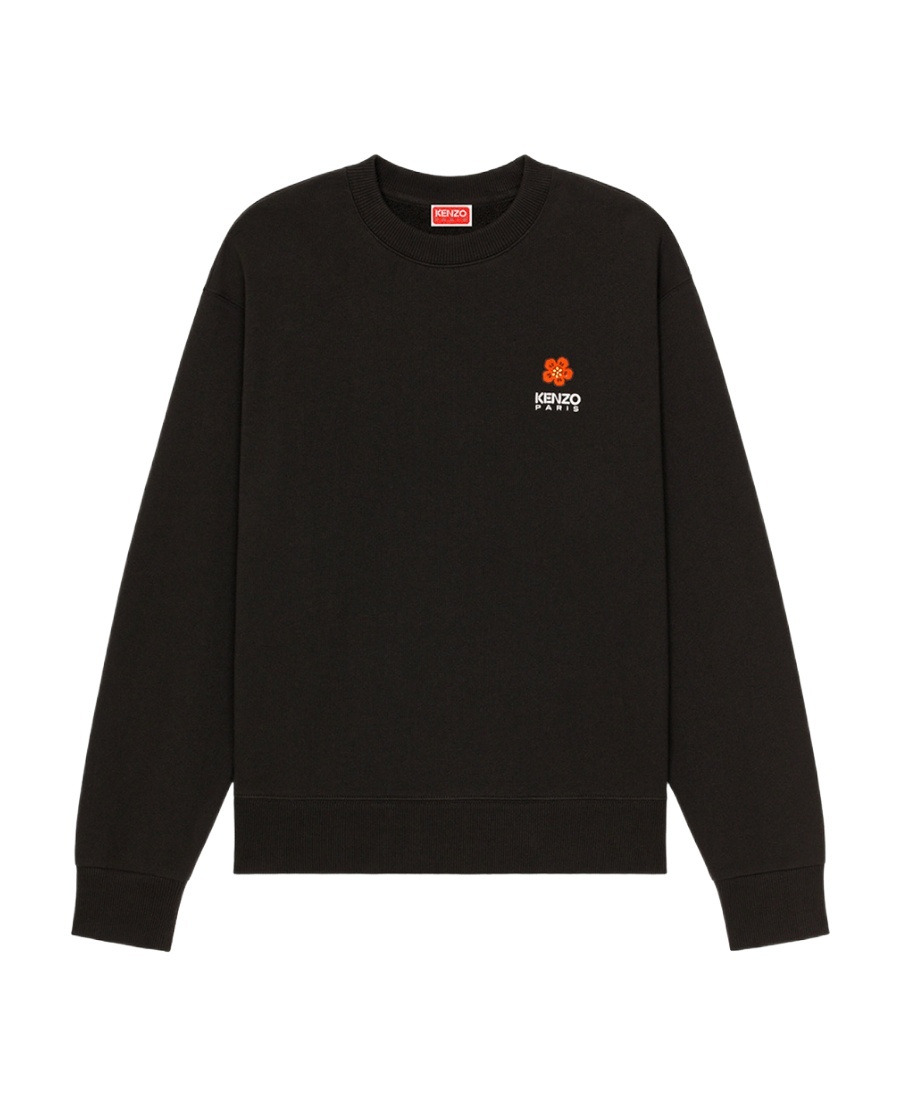 Kenzo Black Sweatshirt In Light Fllece With Broke Flower Embroidery To The Chest  Man In Brown