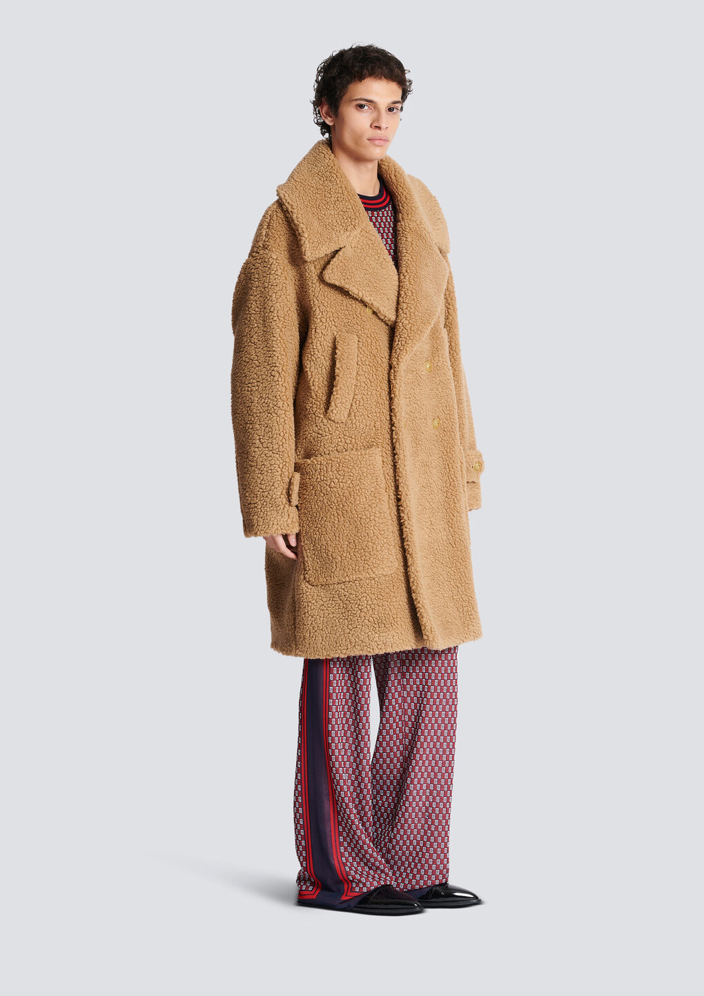 Shop Balmain Long Double-breasted Buttoned Coat In Nude