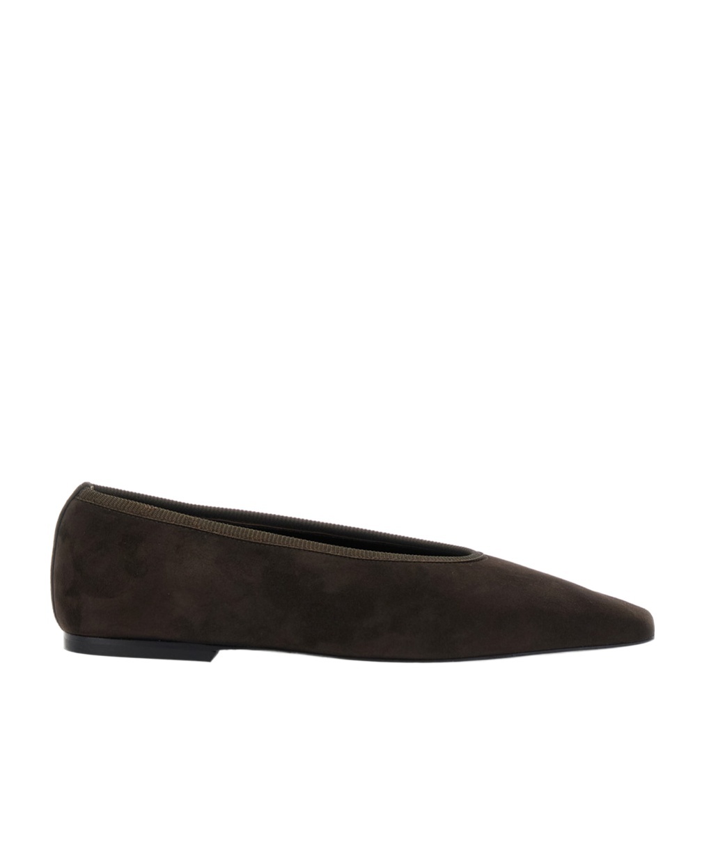 Totême Minimalist Suede Pointed-toe Flats In Brown
