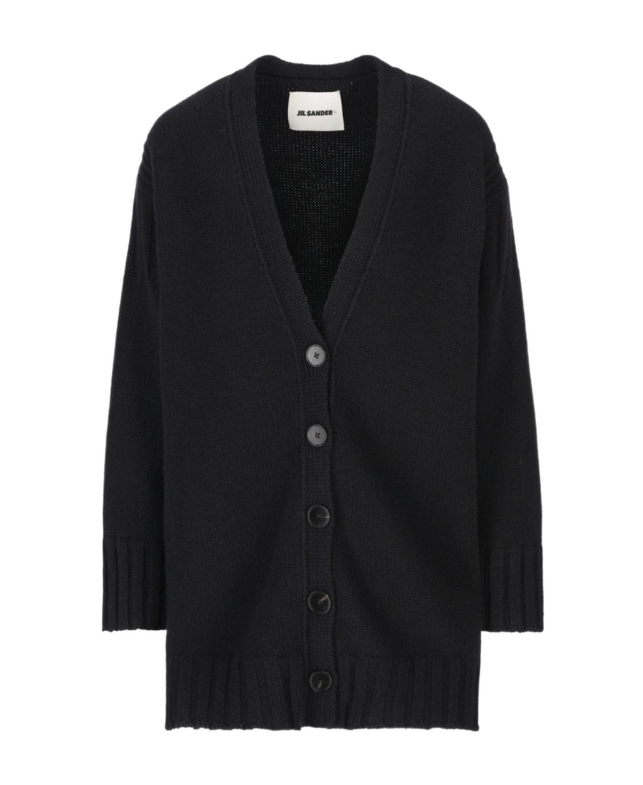 Jil Sander Longline V-neck Ribbed Cardigan In Black