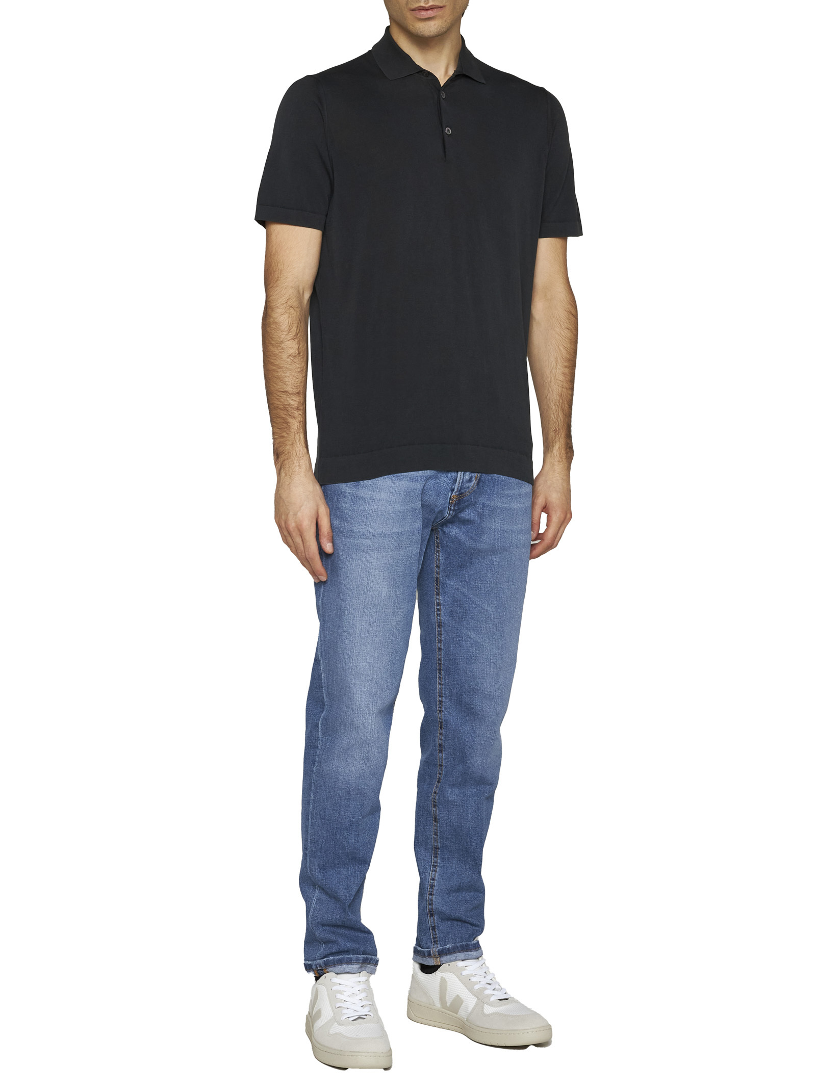 Drumohr Button-placket Polo Shirt In Black