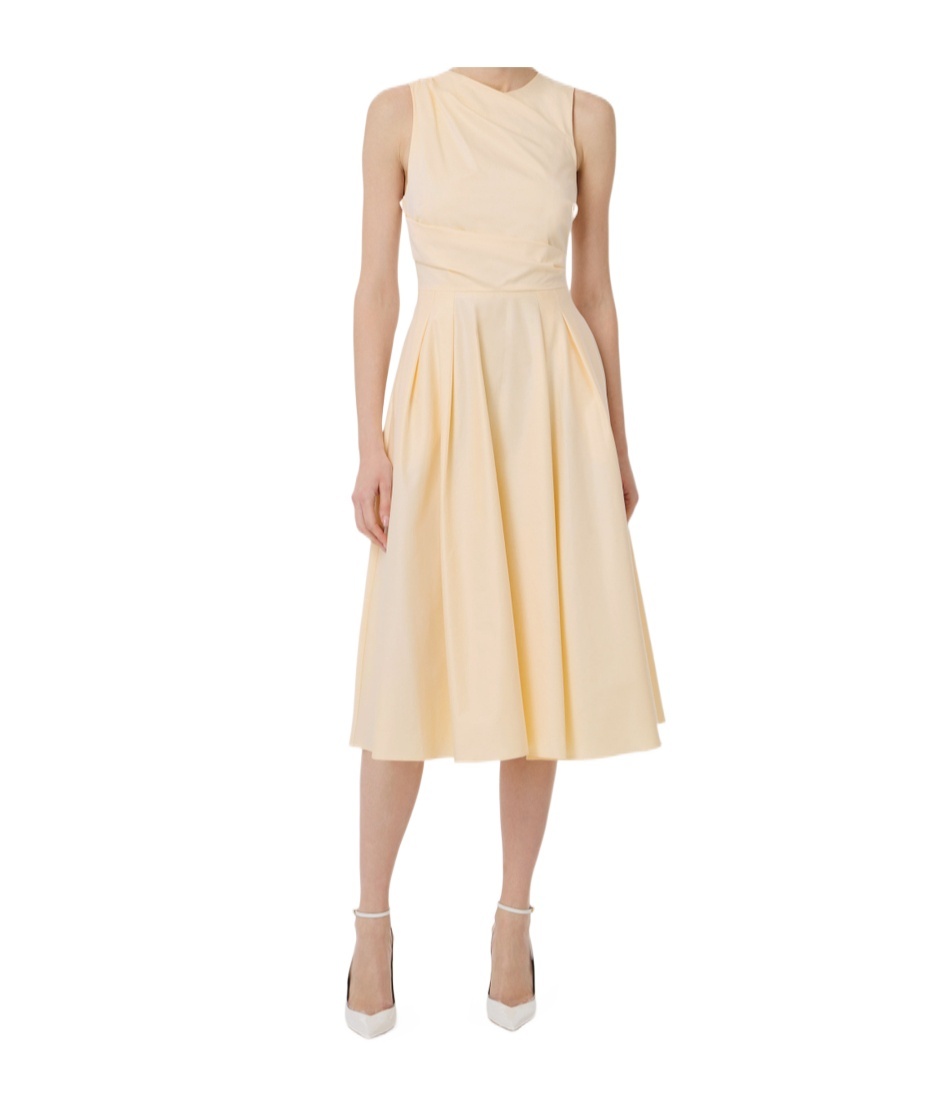 Elisabetta Franchi Cotton Poplin Dress With Logo Detail In Lemonade