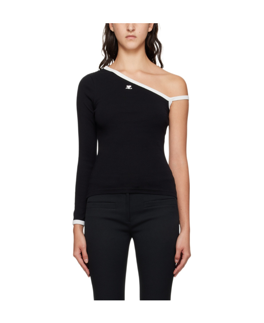 Shop Courrèges Single-sleeved Color T-shirt In Black