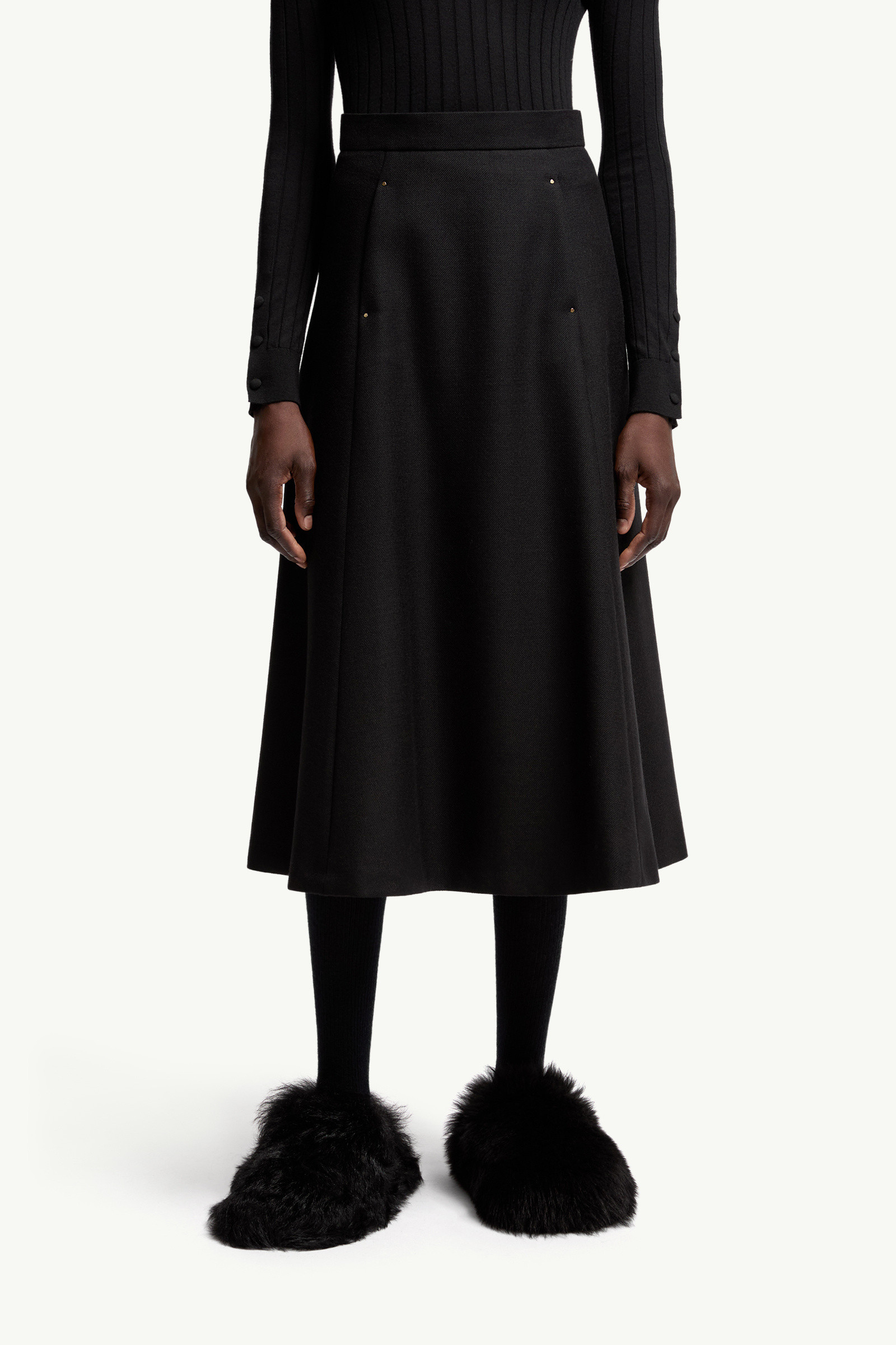 Moncler Mouliné Wool Midi Skirt In Black