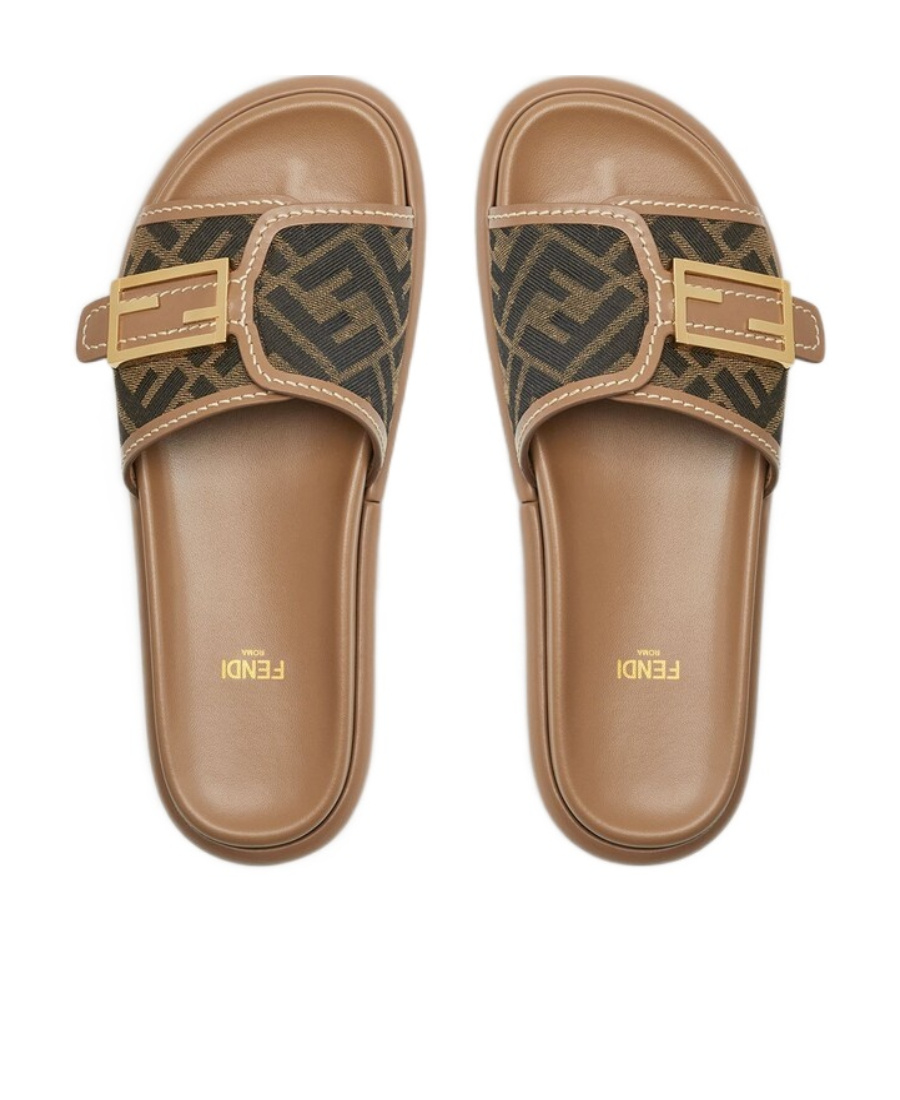 Fendi Logo-pattern Slides In Brown