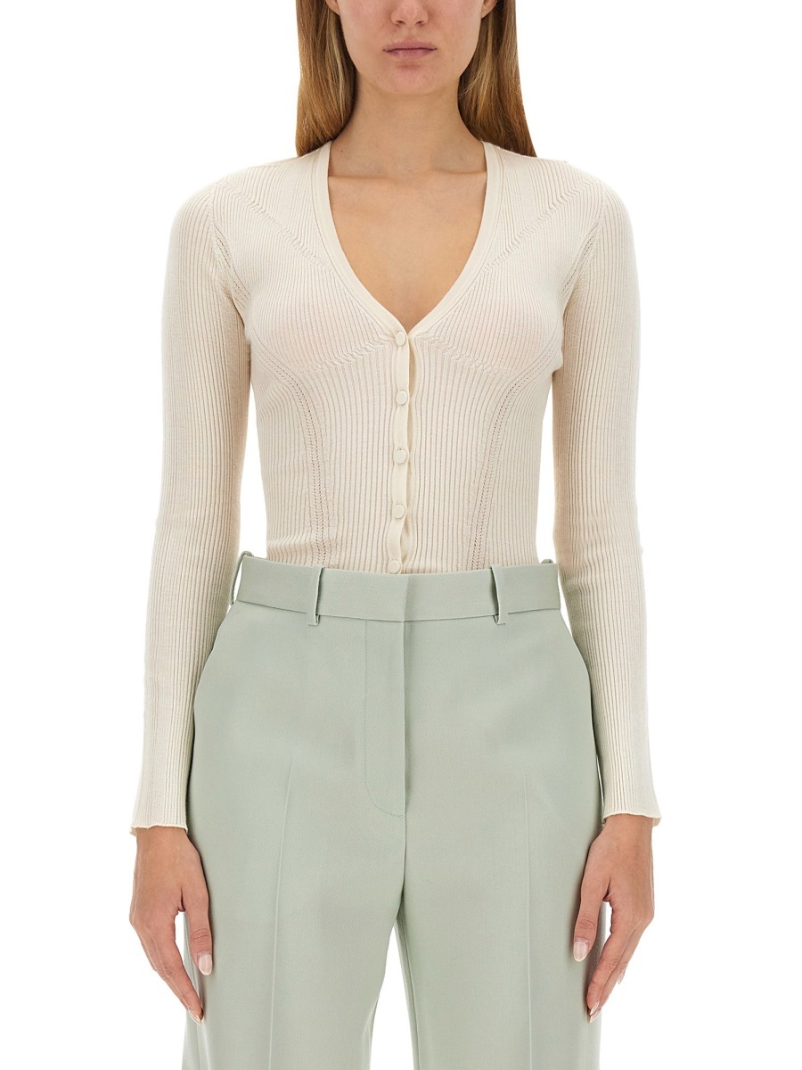 Lanvin Ribbed V-neck Cardigan In White
