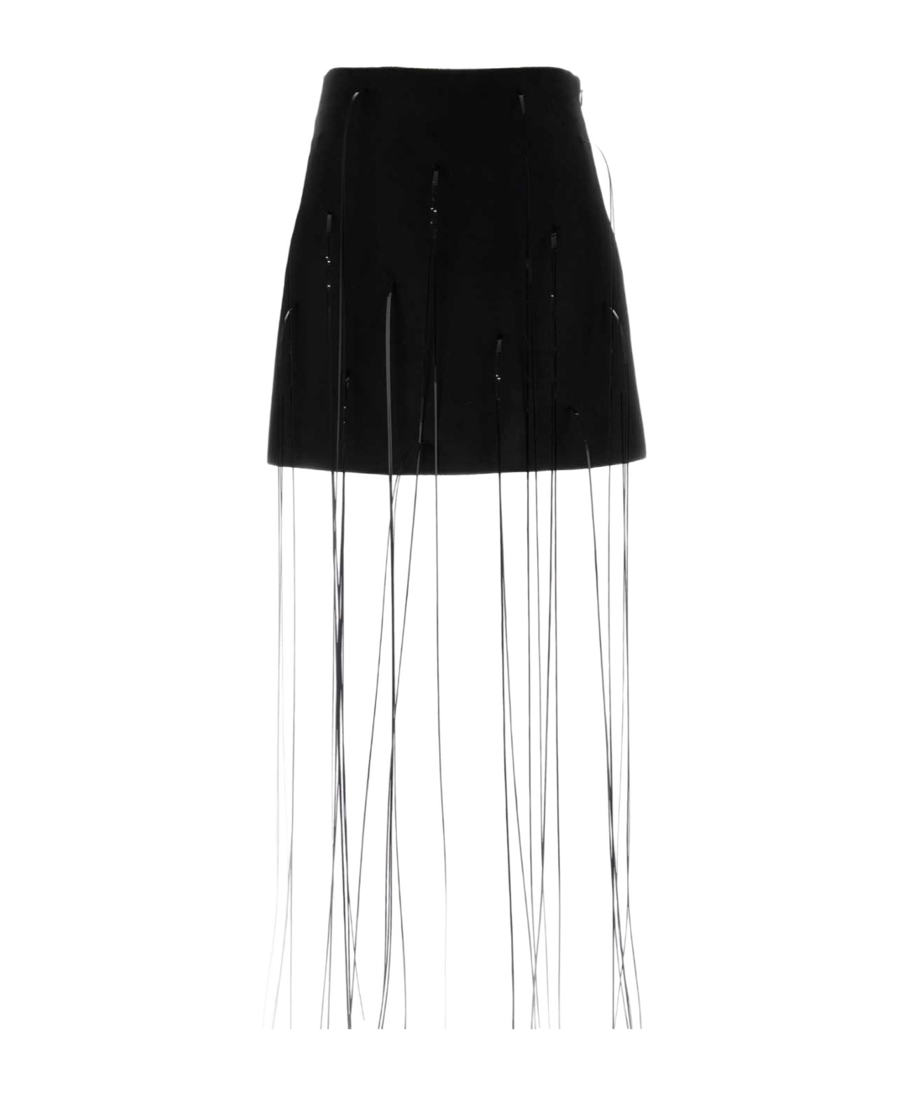 Jil Sander High Waist Mini Skirt Fringe Detail In Black