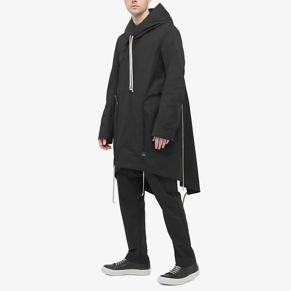 Rick Owens Asymmetrical-front Cotton Fishtail Parka In Black