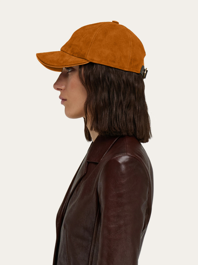 Ferragamo Corduroy Baseball Cap In Brown