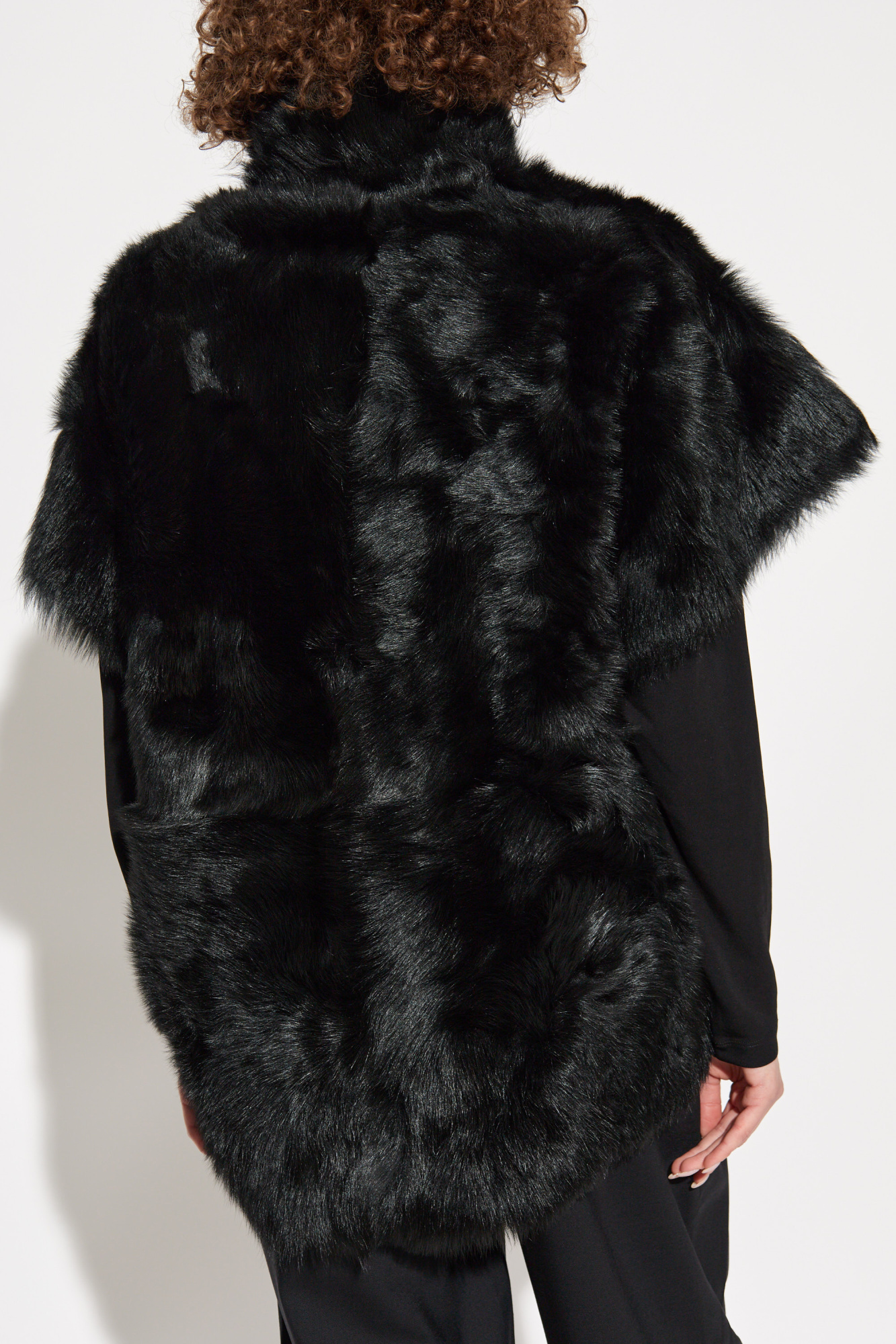 Iro Upright Collar Fur Jacket In Black