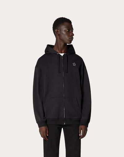 Valentino Vltnstar Zipped Hooded Jacket In Black