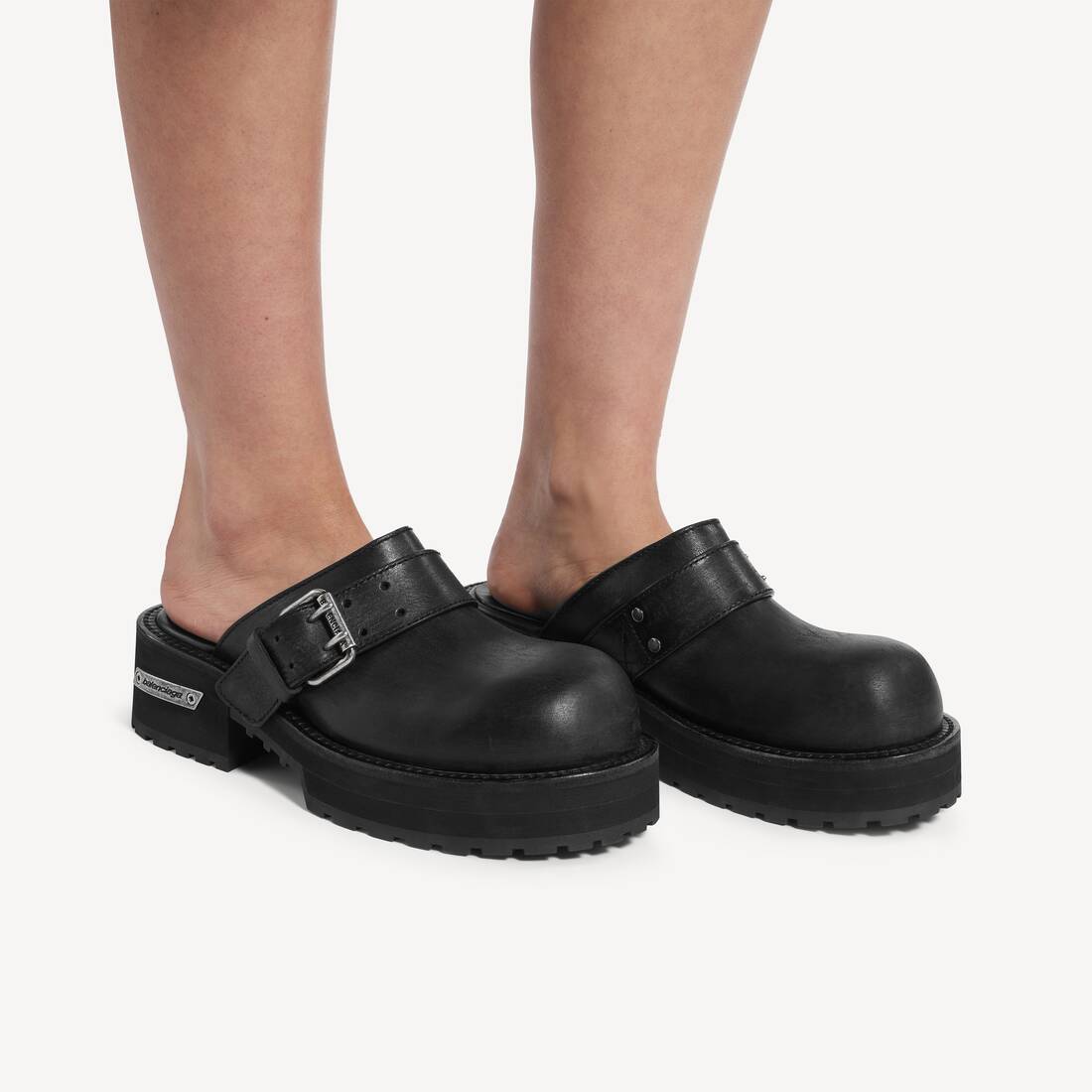 Balenciaga Venom Round Toe Leather Chunky Mules In Black