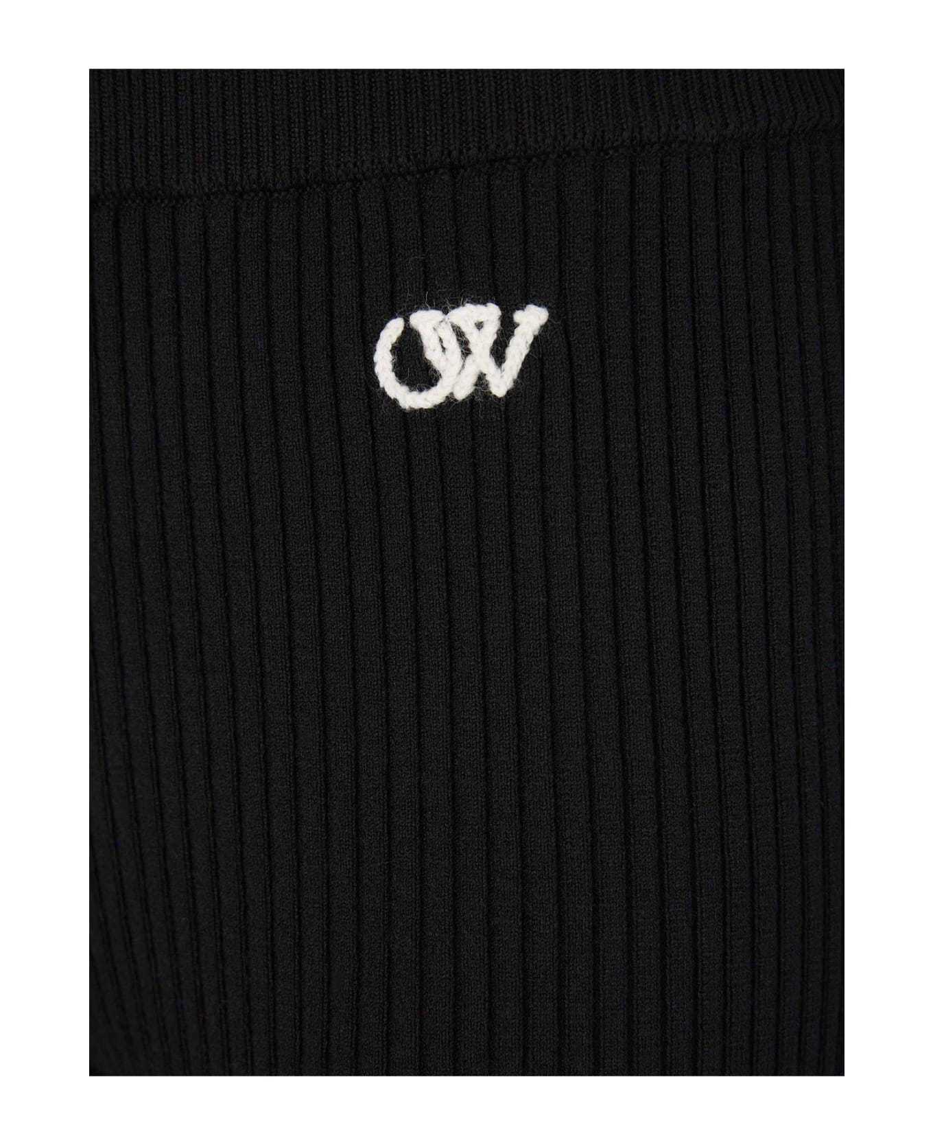Off-white Side-stripe Ribbed Flared Trousers In Black