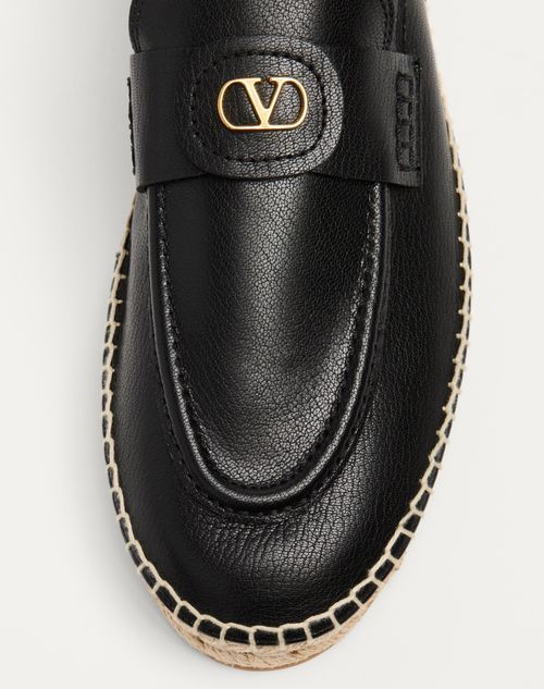 Valentino Garavani Palm Avenue Leather Espadrille Loafers In Black