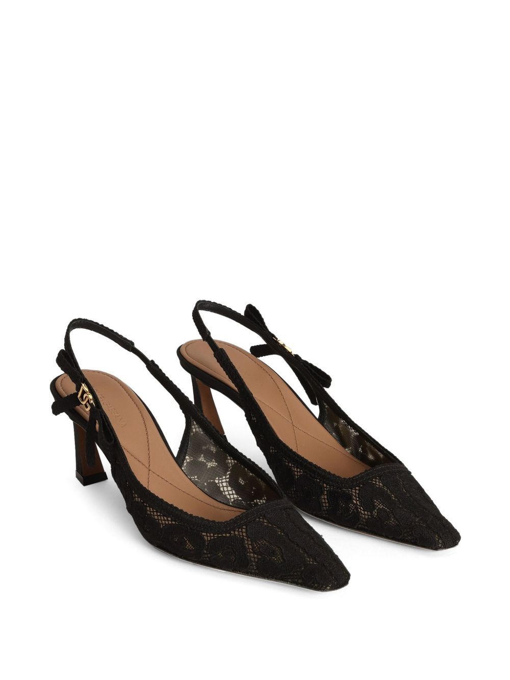 Dolce & Gabbana Women's Pointed Toe Lace Style High Heel Slingback Pumps In Black