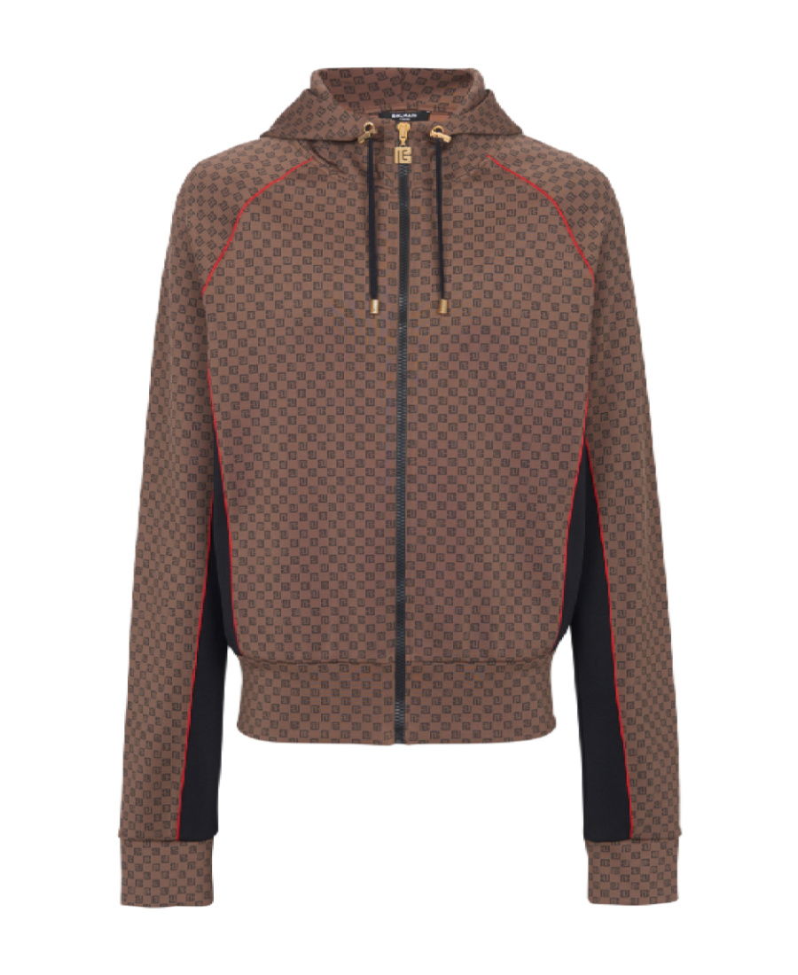 Shop Balmain Mini Monogram Tracksuit Jacket In Brown