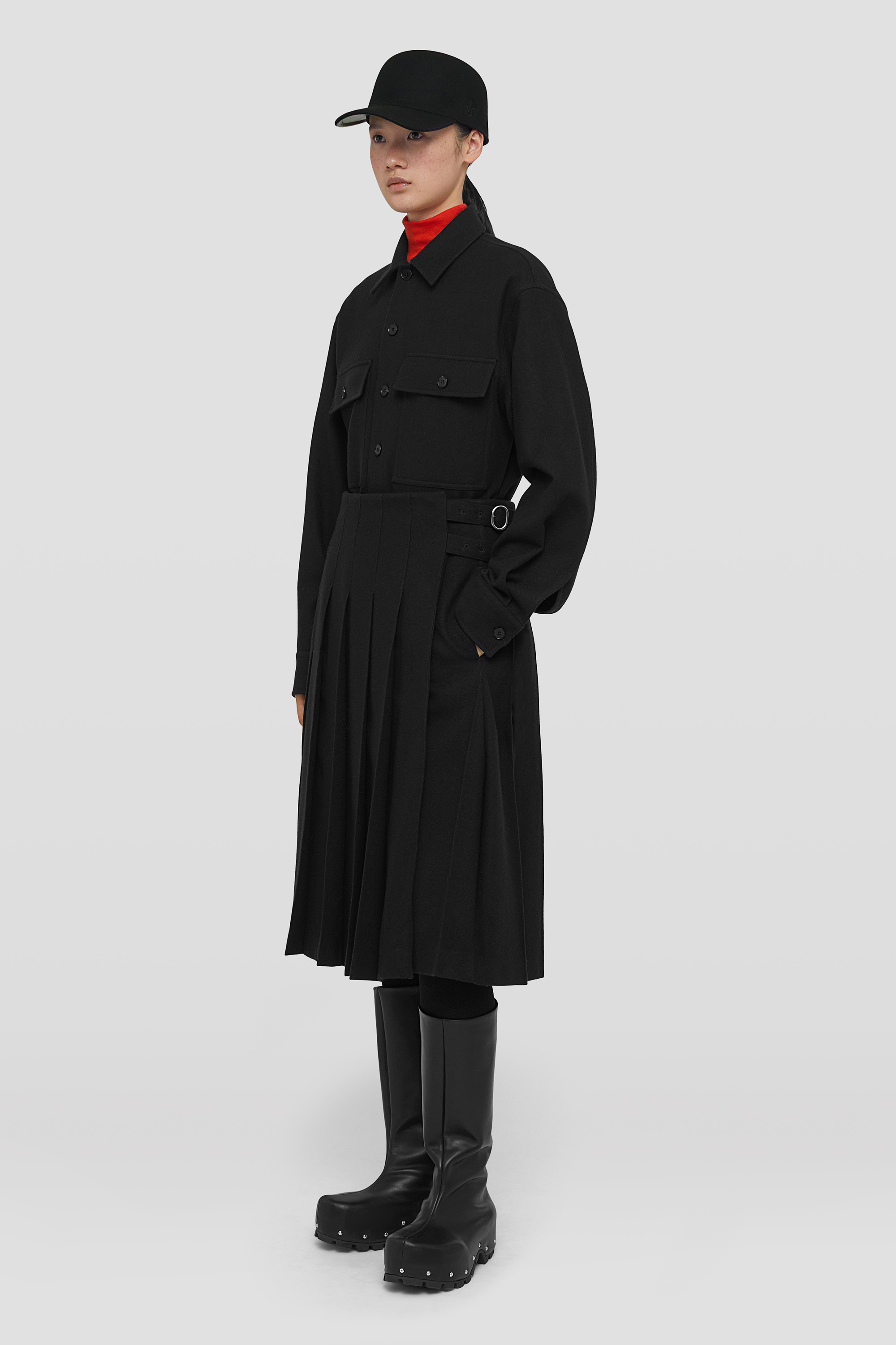Jil Sander Long-sleeve Wool Flannel Overshirt In Black