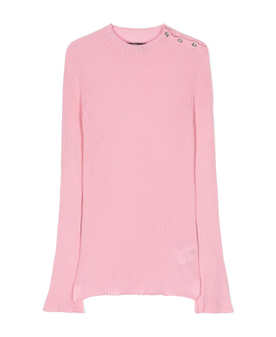 Versace Ribbed-knit Side-button Jumper In Pink