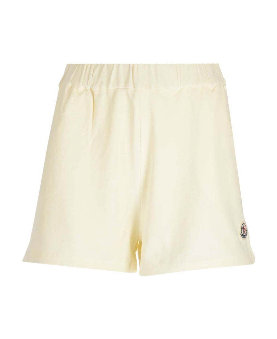 Moncler Logo-patch Velour Shorts In Nude