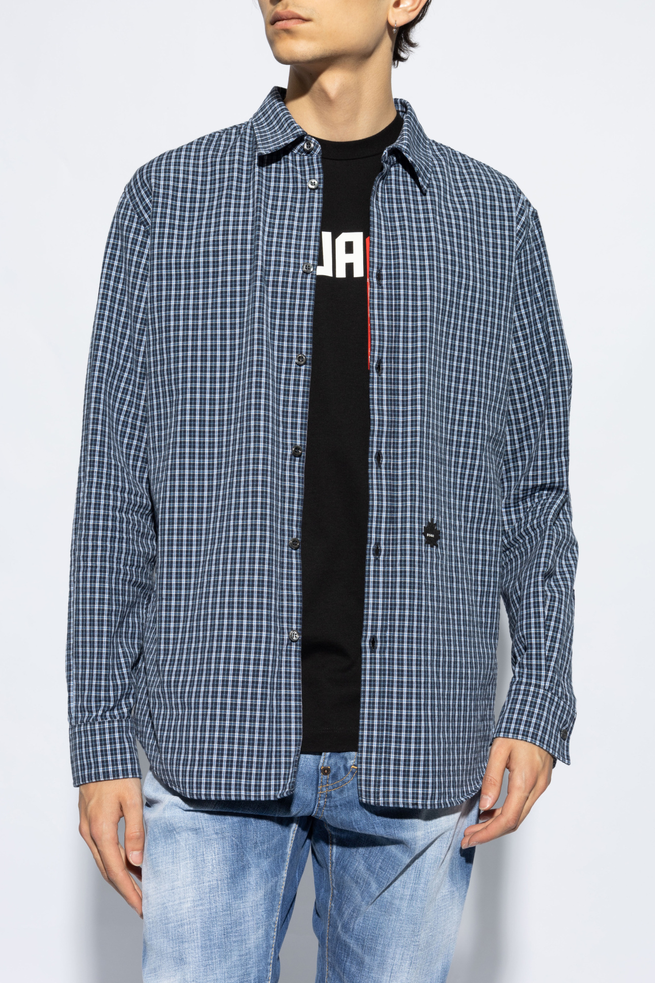 Dsquared2 Logo-patch Plaid Cotton Shirt In Blue