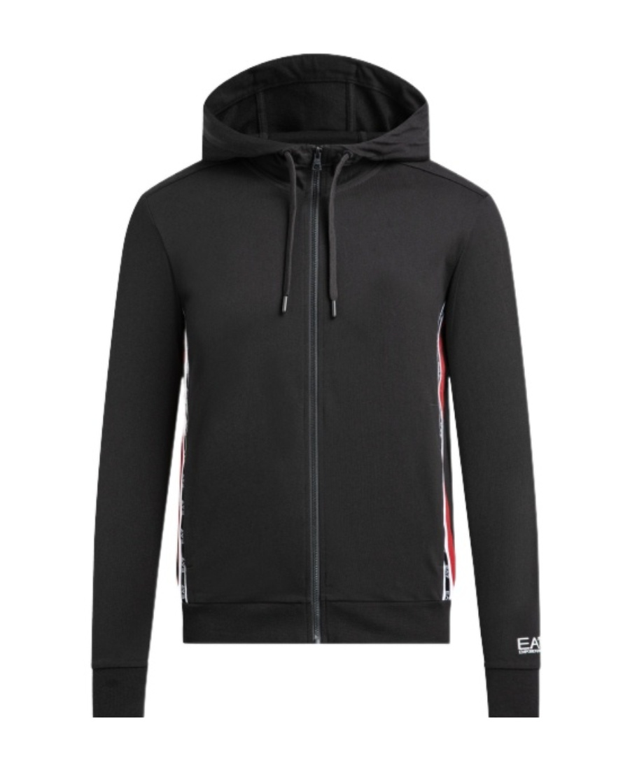 Ea7 Logo Hooded Casual Jacket In Black