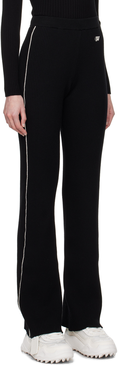 Off-white Side-stripe Ribbed Flared Trousers In Black