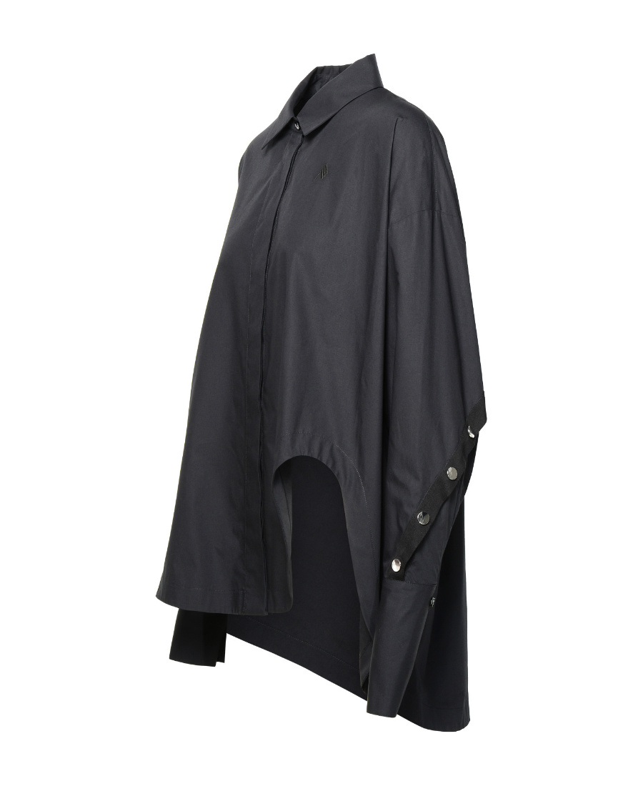 Attico Black Oversized Asymmetric Shirt With Studs In Cotton In Black