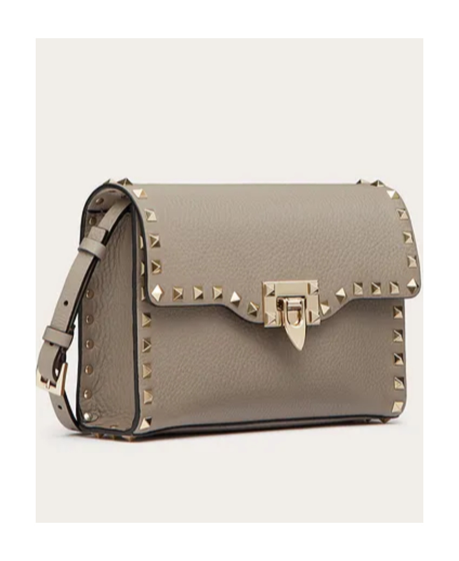 Valentino Calf Leather Rockstud Alcove Shoulder Bag In Nude