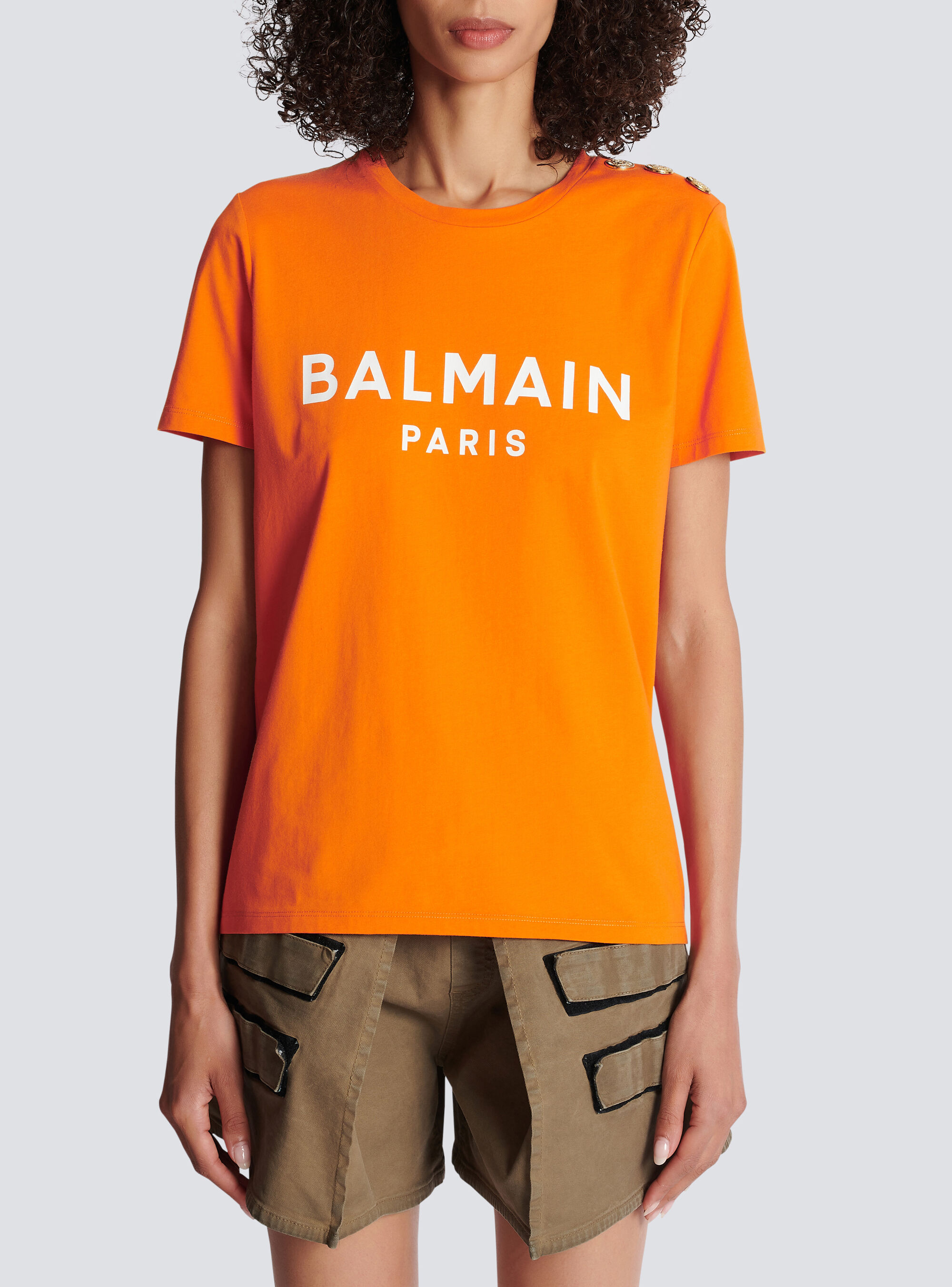 Balmain Eco-responsible Cotton T-shirt With Logo Print In Orange