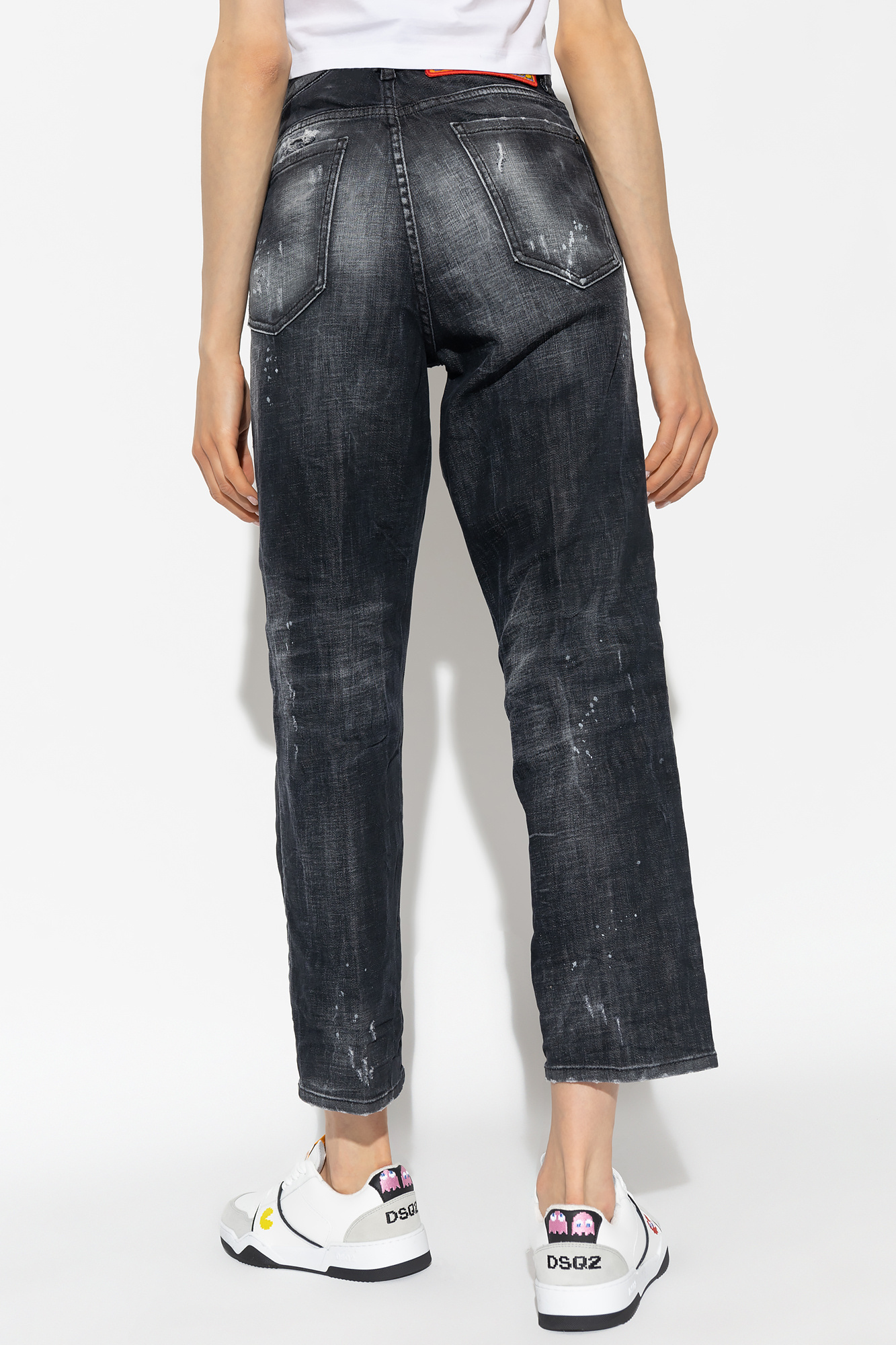 Dsquared2 Paint Splatter Effect Distressed Jeans In Black