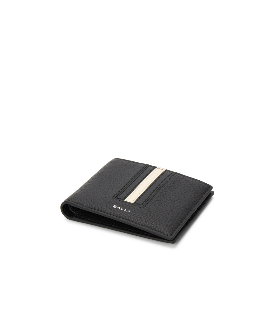 Bally Leather Wallet With Bi-fold Design And Textured Finish In Black