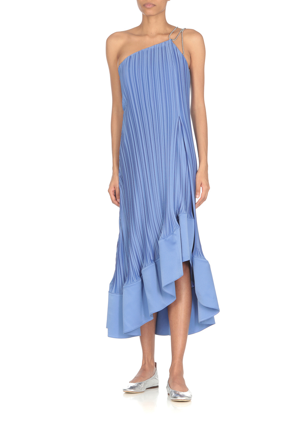 Lanvin Satin Pleated Dress In Blue