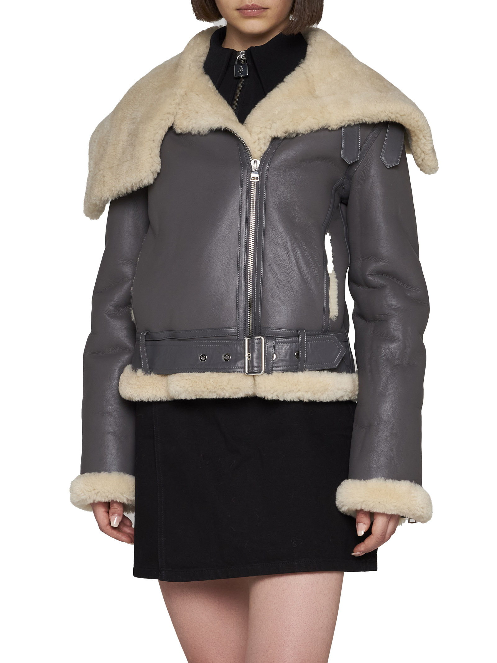 Jw Anderson Fleece-collar Leather Jacket In Black