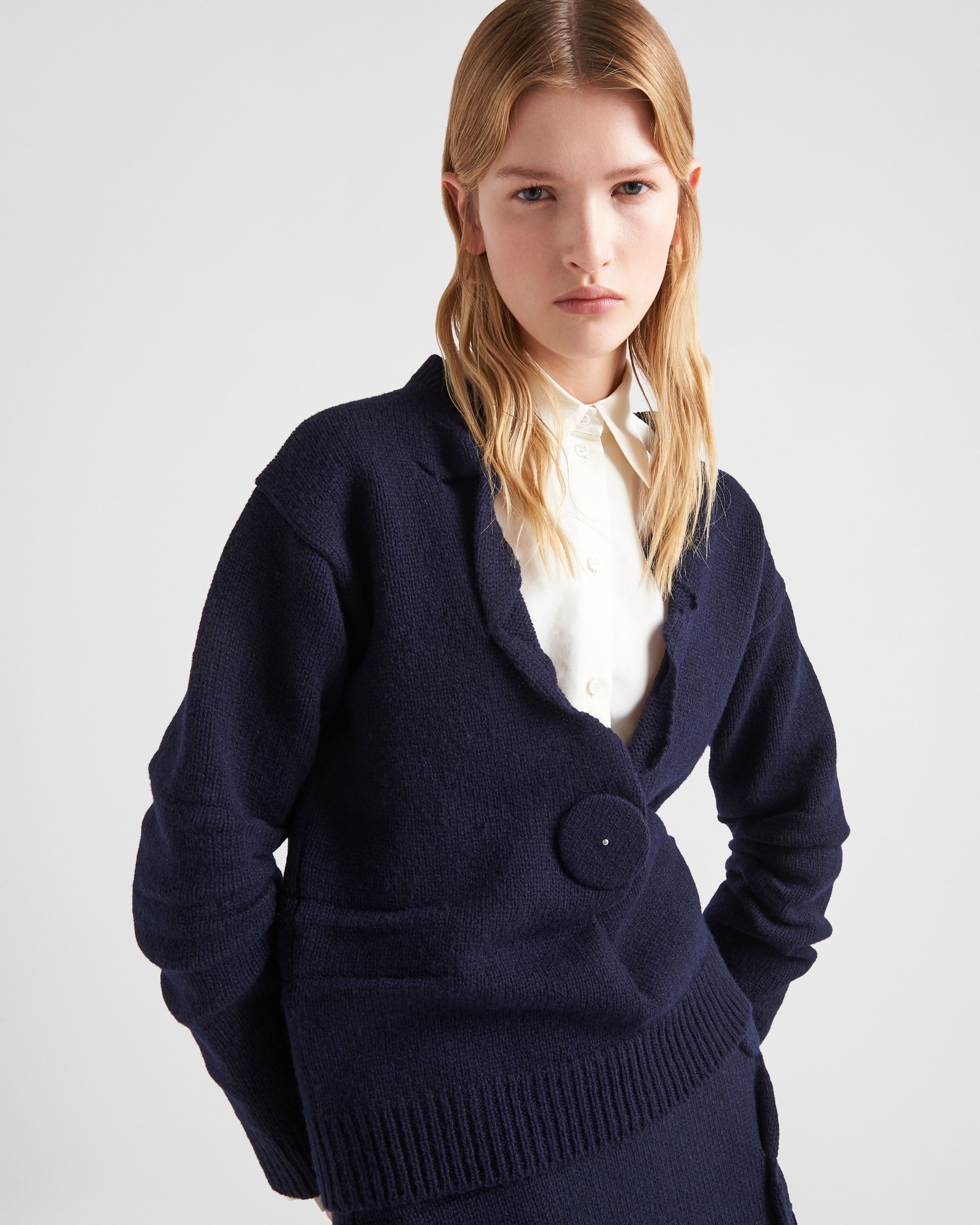 Prada Cashmere V-neck Jumper In Blue