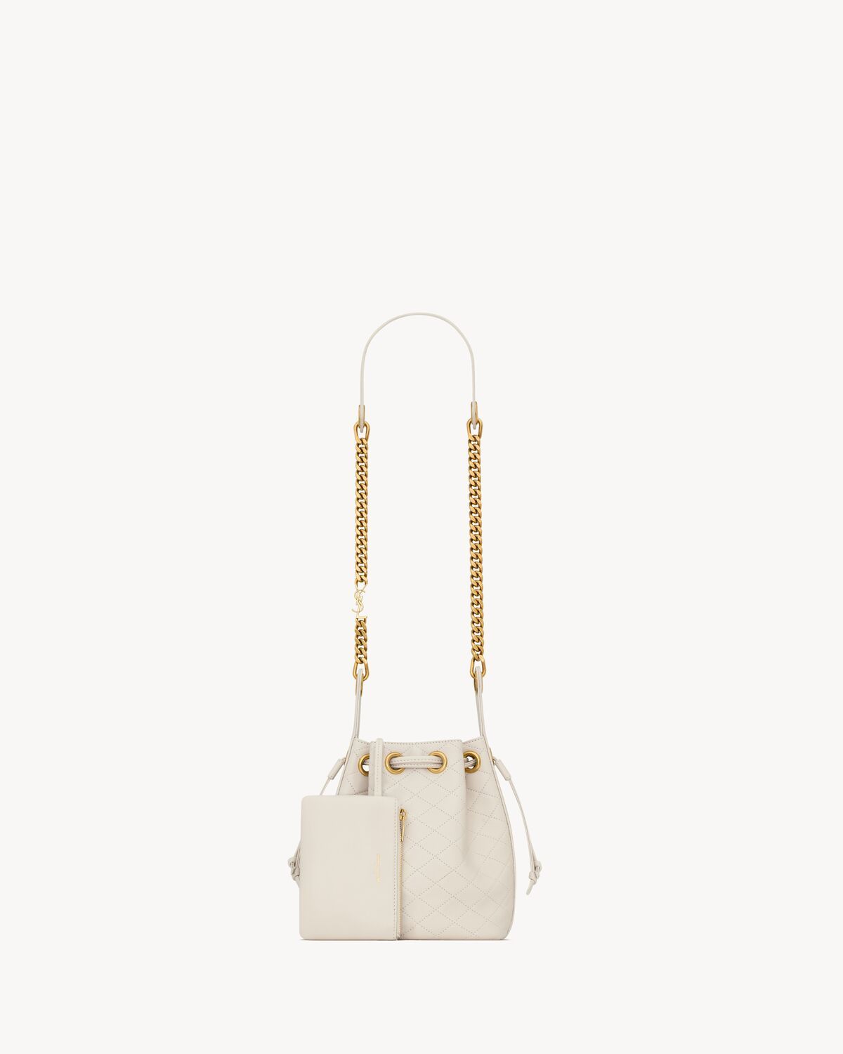 Saint Laurent Cassandre Bucket Bag In Lambskin In Neutral