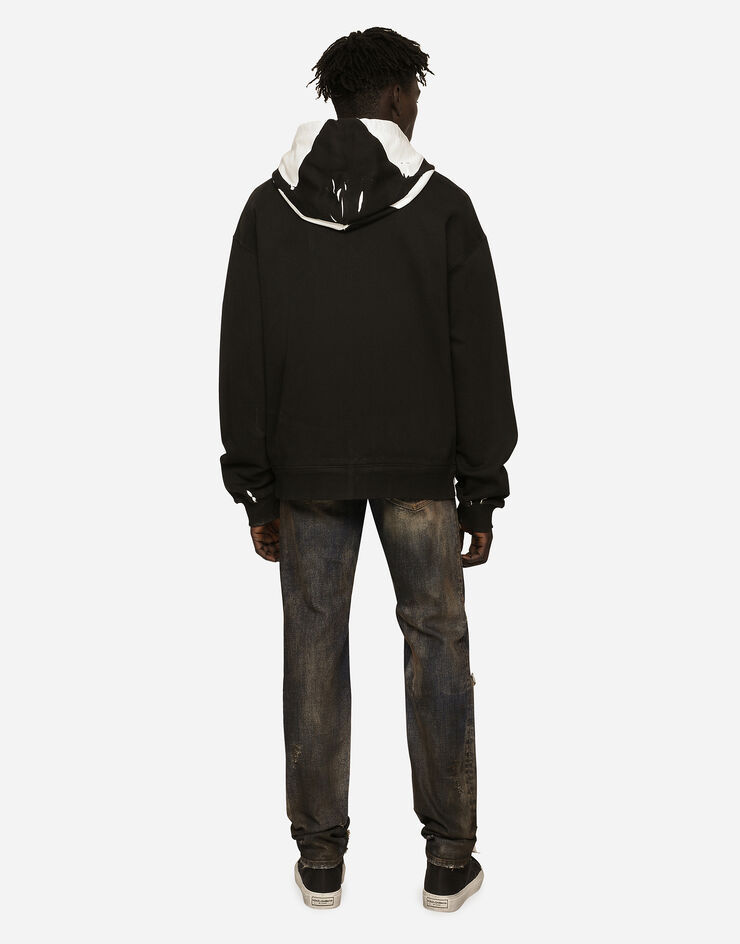 Dolce & Gabbana Dg Logo Print Jersey Hoodie With Zipper In Black
