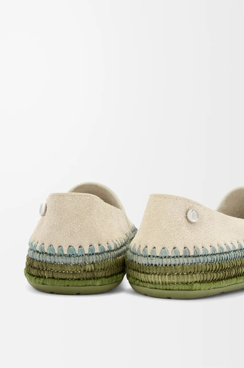 Loewe Rio Slipper In Suede And Raffia