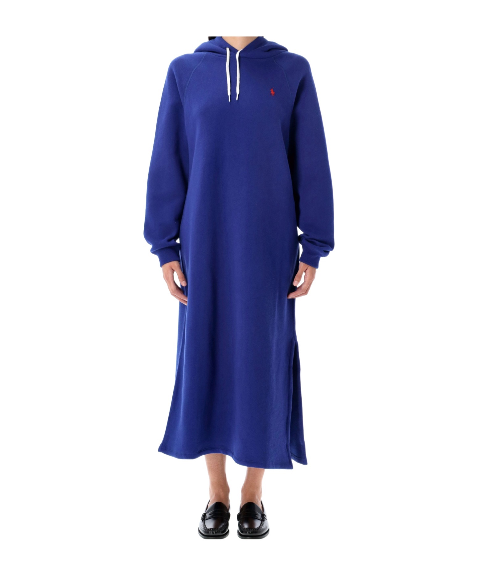Polo Ralph Lauren Hoodie Knit Dress Side Slits In Blue